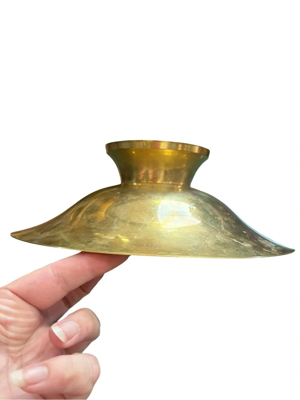 Vintage Brass Enamel  Turquoise Ivory Pedestal Bowl 9